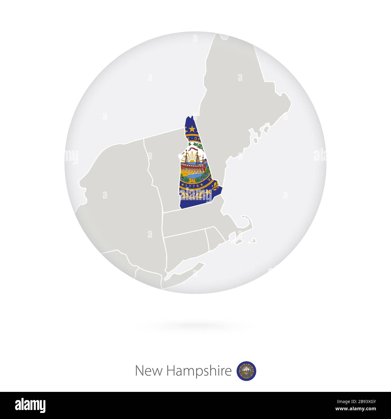 Map of New Hampshire State and flag in a circle. New Hampshire US State ...