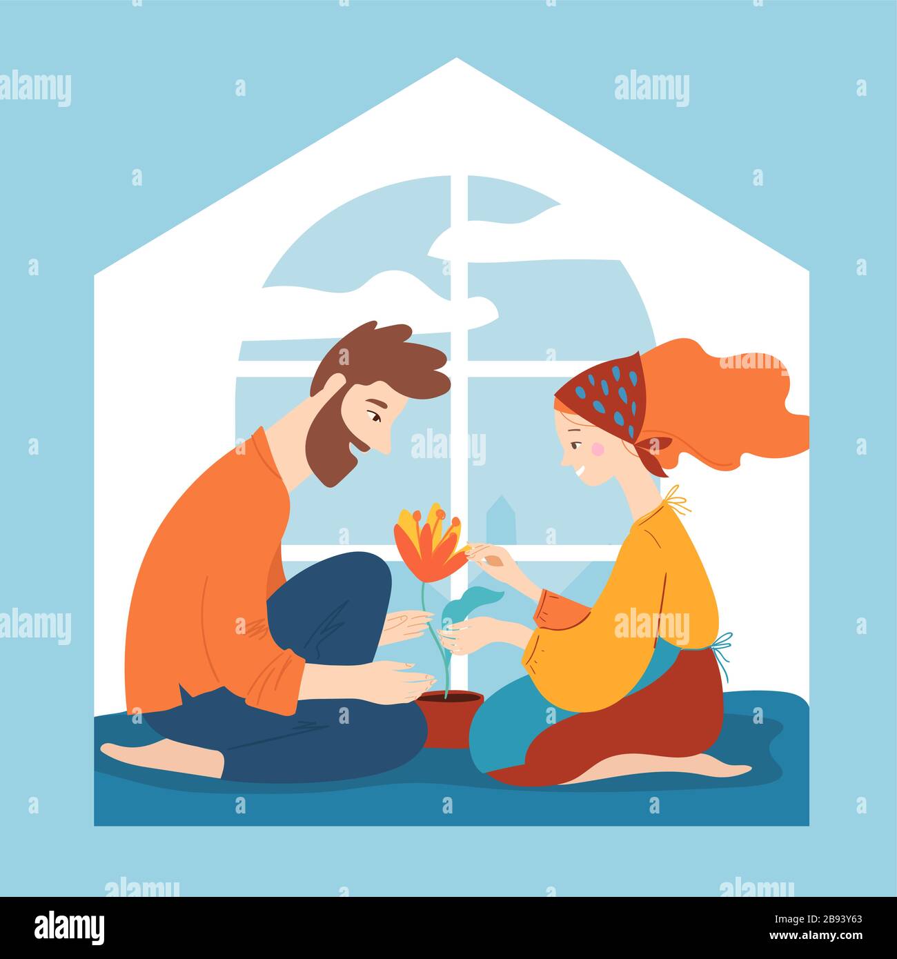 Stay home vector quarantine illustration with brave people spend time ...