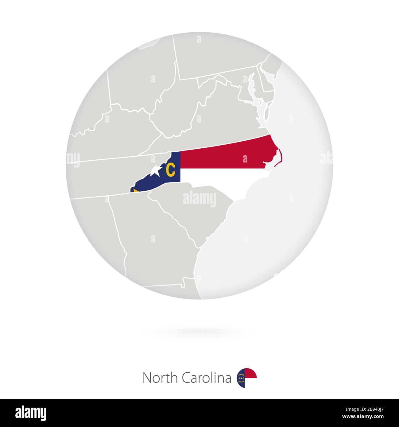 Map of North Carolina State and flag in a circle. North Carolina US ...