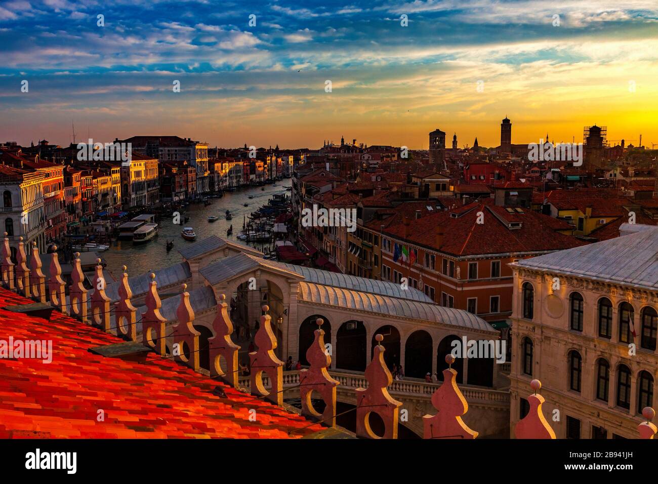 Aerial view of Venice, Italy at sunset Stock Photo