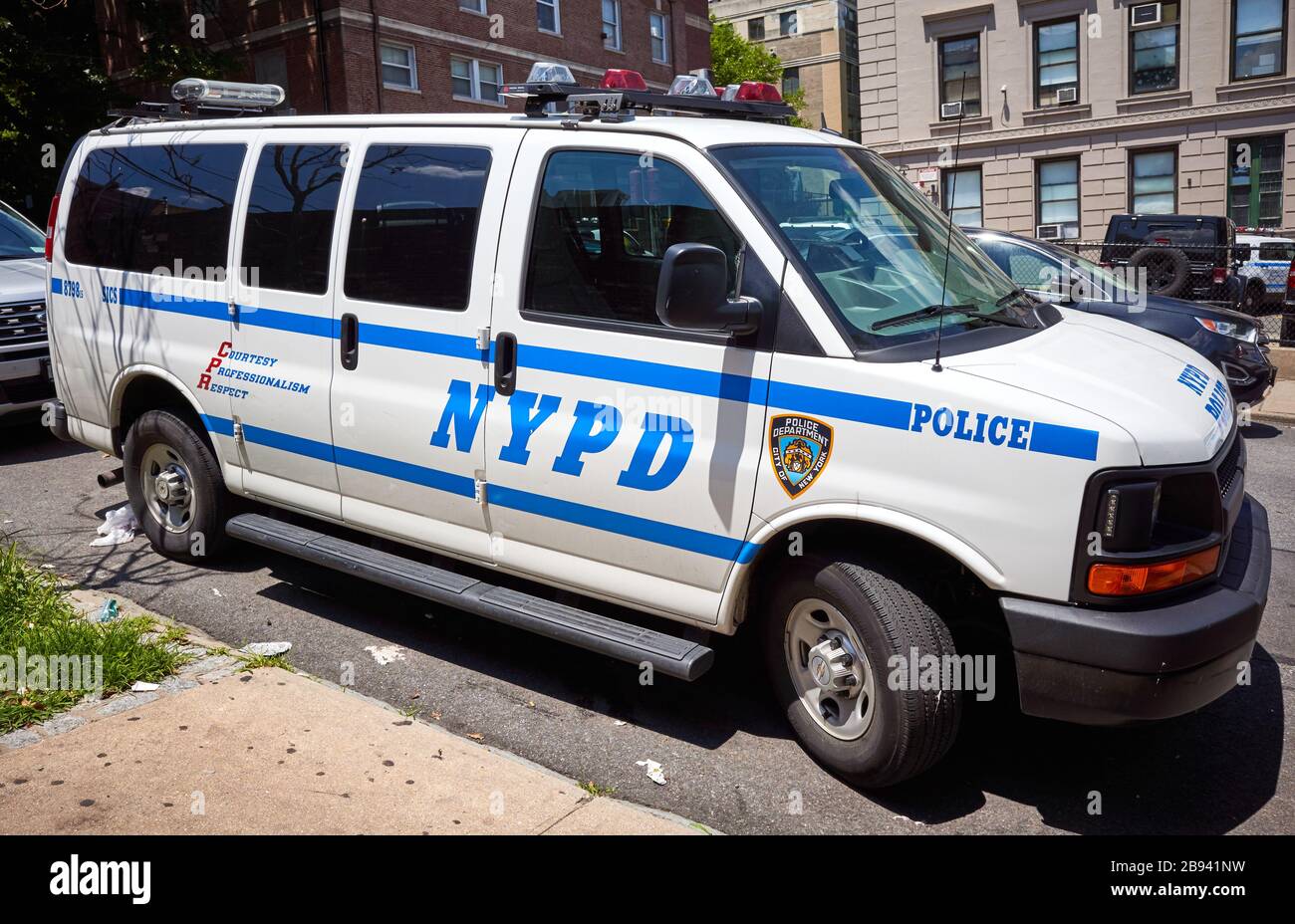 New York, USA - June 29, 2018: NYPD vehicle parked by a street on Staten Island. Stock Photo