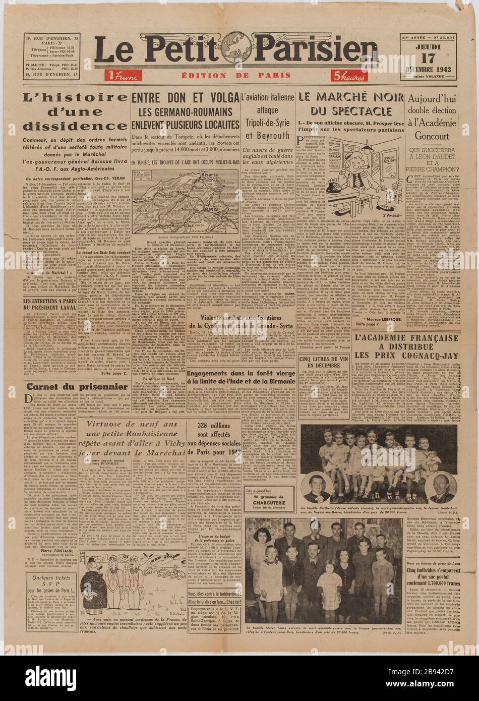 Newspaper "Le Petit Parisien" of December 17, 1942 Journal "Le Petit  Parisien" du 17 décembre 1942.