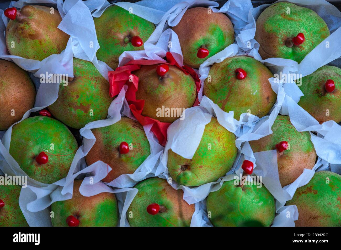 Pears at an outdoor market in Venice, Italy Stock Photo