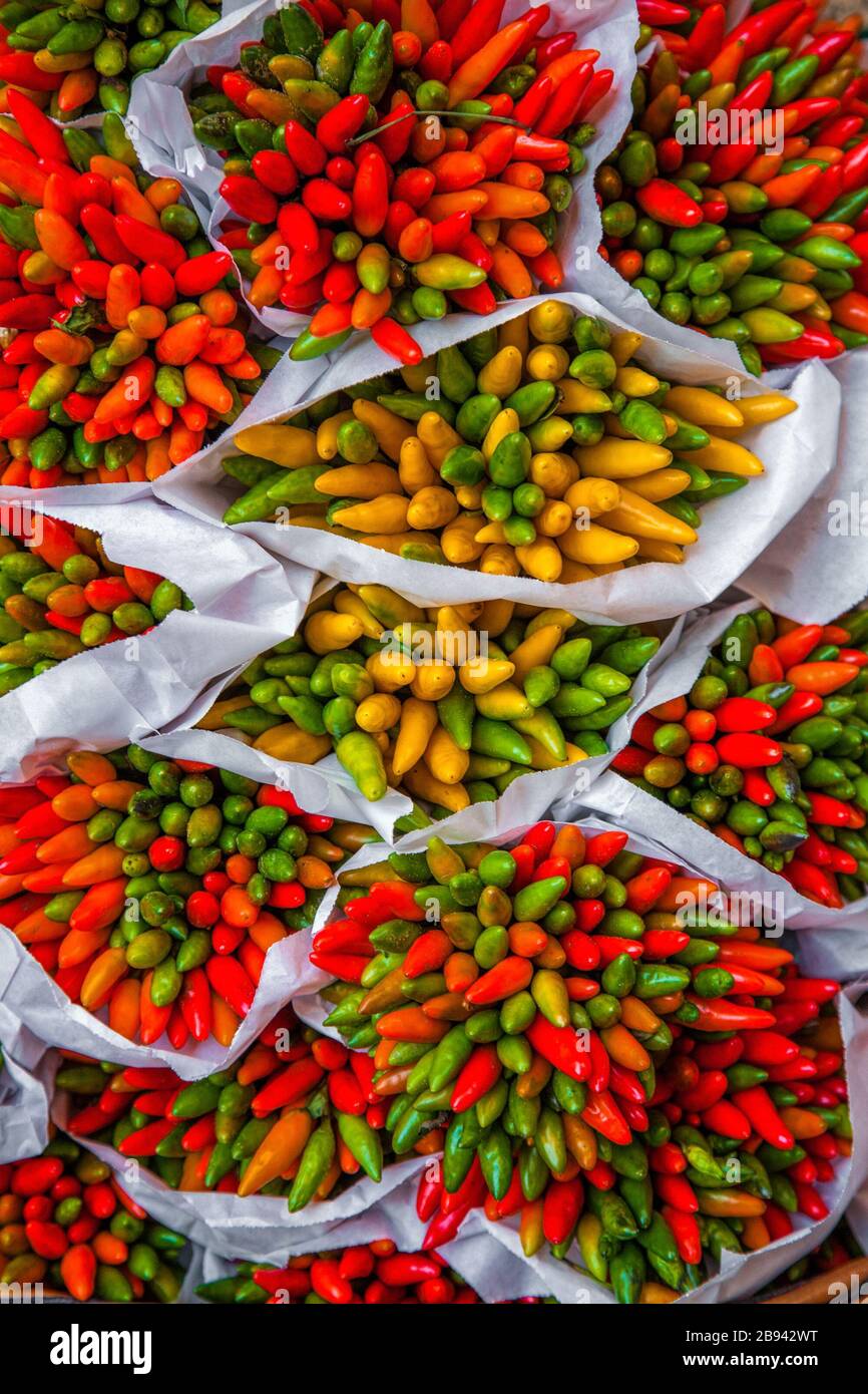Peppers at an outdoor market in Venice, Italy Stock Photo