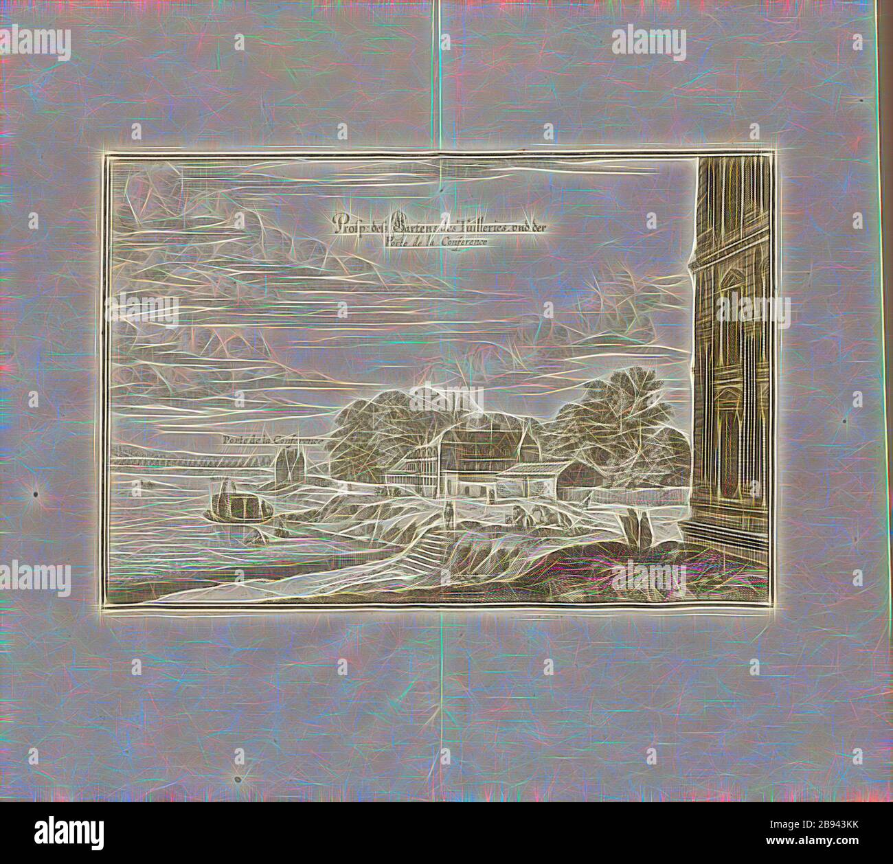 Prosp. Of the Tuilleries Garden and the Porte de la Conference, Garden of the Palais des Tuileries and porte de la Conférence on the Seine in Paris, Fig. 67, p. 64, Martin Zeiller: Topographia Galliae, oder, Beschreibung und Contrafaitung der vornehmbsten und bekantisten Oerter in dem mächtigen und grossen Königreich Franckreich: beedes auss eygner Erfahrung und den besten und berühmbtesten Scribenten so in underschiedlichen Spraachen davon aussgangen seyn auch auss erlangten Bericht- und Relationen von etlichen Jahren hero zusammengetragen in richtige Ordnung gebracht und auff begehren zum Dr Stock Photo