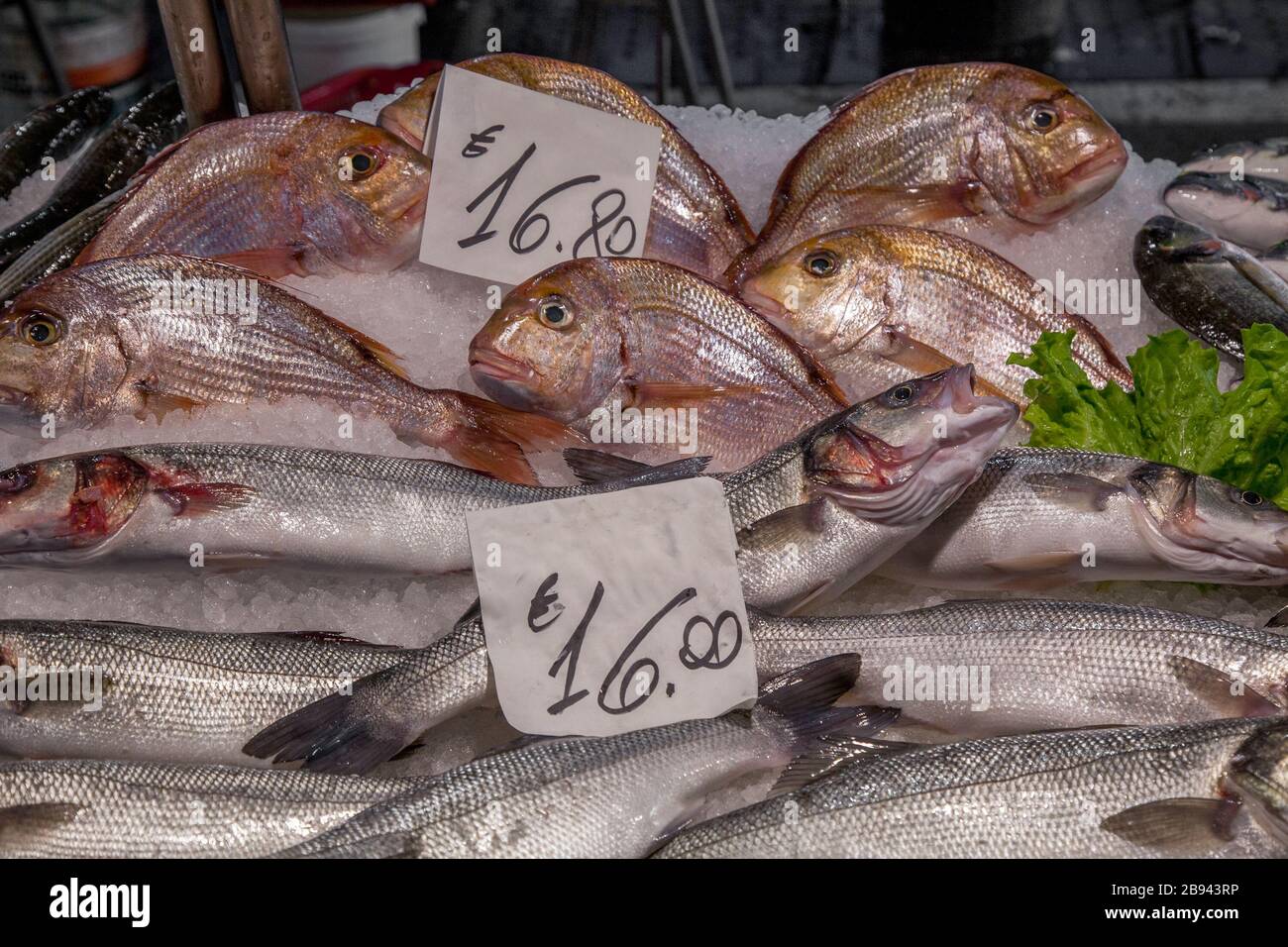 Outdoor fish market in Venice, Italy Stock Photo