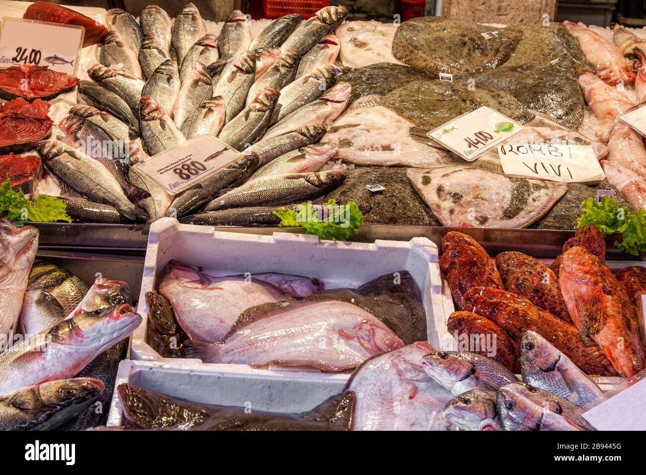 Outdoor fish market in Venice, Italy Stock Photo