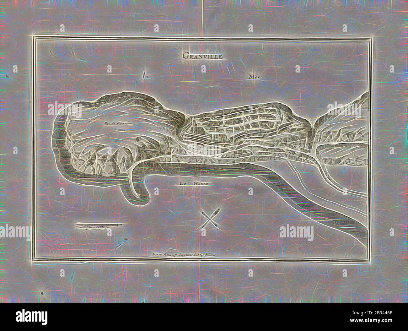 Granville, Plan of Granville in Normandy, signed: Iacques Gomboust engineer du Roy delineat, Fig. 70, Eighth Part, after p. 18, Gomboust, Jacques (del.), Martin Zeiller: Topographia Galliae, oder, Beschreibung und Contrafaitung der vornehmbsten und bekantisten Oerter in dem mächtigen und grossen Königreich Franckreich: beedes auss eygner Erfahrung und den besten und berühmbtesten Scribenten so in underschiedlichen Spraachen davon aussgangen seyn auch auss erlangten Bericht- und Relationen von etlichen Jahren hero zusammengetragen in richtige Ordnung gebracht und auff begehren zum Druck verfert Stock Photo