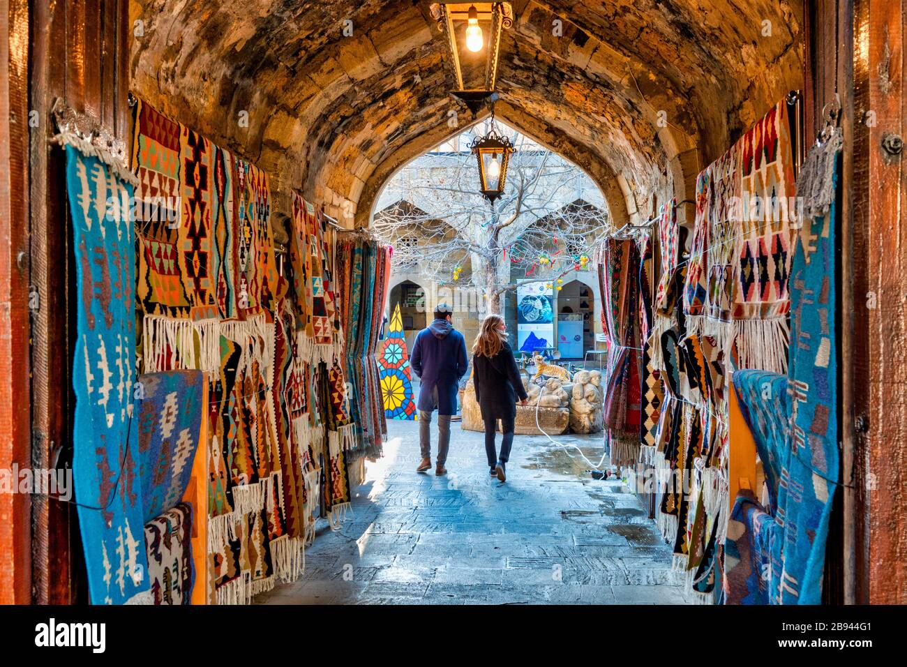 Entrance to an old Caravanserai now turned restaurant, Baku, Azerbaijan Stock Photo