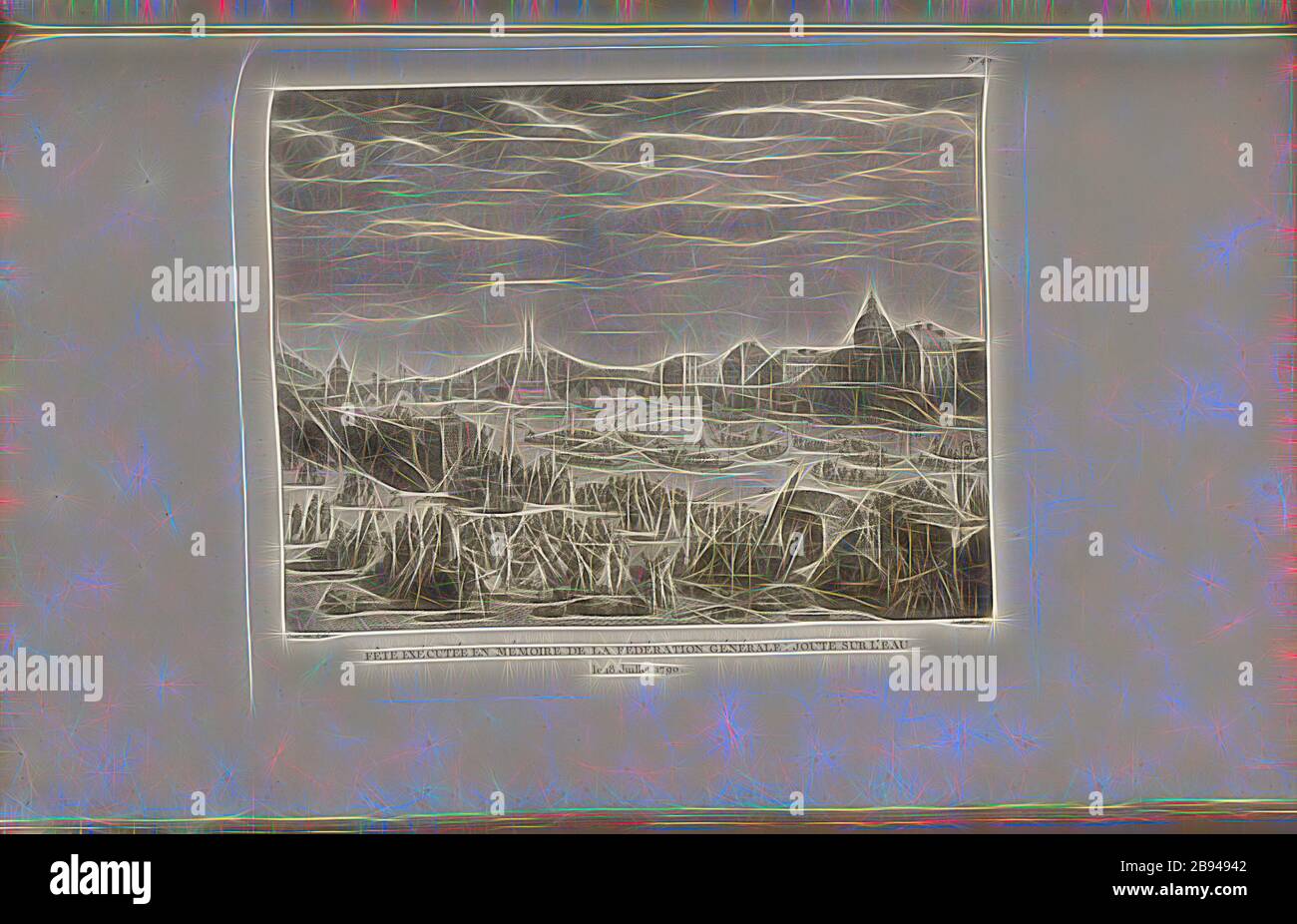 Feast performed in memory of the General Federation: Joust on the water July 18, 1790, Feast of Federation on July 18, 1790 at the Seine in Paris, signed: Prieur inv. Et del, Berthault sculp, Fig. 50, no. 40, after p. 159 (Trente-neuvième et quarantième tableaux), Prieur, Jean-Louis (inv. et del.), Berthault, Pierre-Gabriel (sc.), Collection complète des tableaux historiques de la Révolution française en trois volumes [...]. Bd. 1. A Paris: chez Auber, Editeur, et seul Propriétaire: de l'Imprimerie de Pierre Didot l'aîné, an XI de la République Francçaise M. DCCCII., Reimagined by Gibon, desig Stock Photo