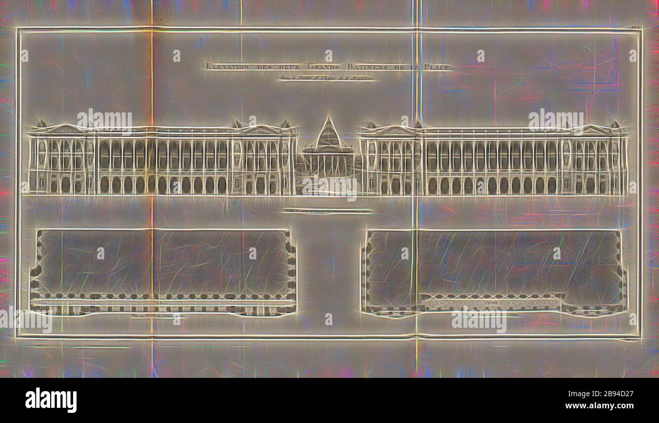 Elevation of two large buildings in the square, Illustration of