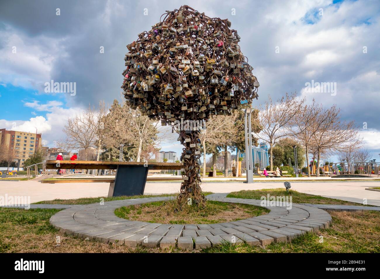Iron padlock tree on the boulevard, Baku, Azerbaijan Stock Photo