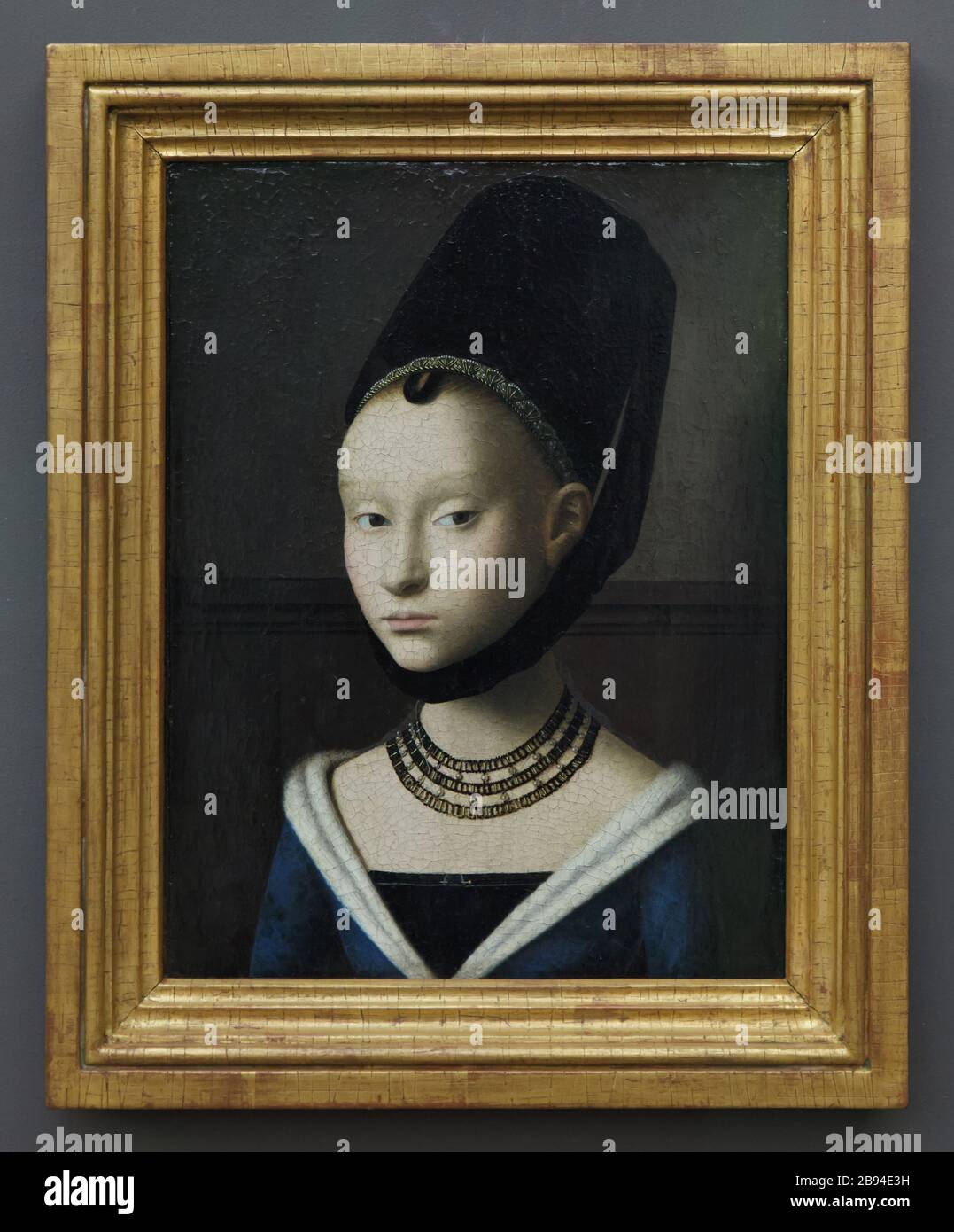 Painting 'Portrait of a Young Girl' by Early Netherlandish Renaissance painter Petrus Christus (1470) on display in the Berliner Gemäldegalerie (Berlin Picture Gallery) in Berlin, Germany. Stock Photo