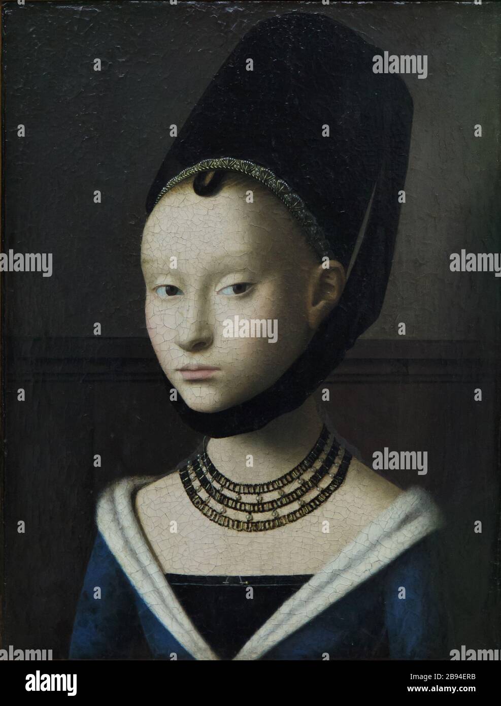 Painting 'Portrait of a Young Girl' by Early Netherlandish Renaissance painter Petrus Christus (1470) on display in the Berliner Gemäldegalerie (Berlin Picture Gallery) in Berlin, Germany. Stock Photo