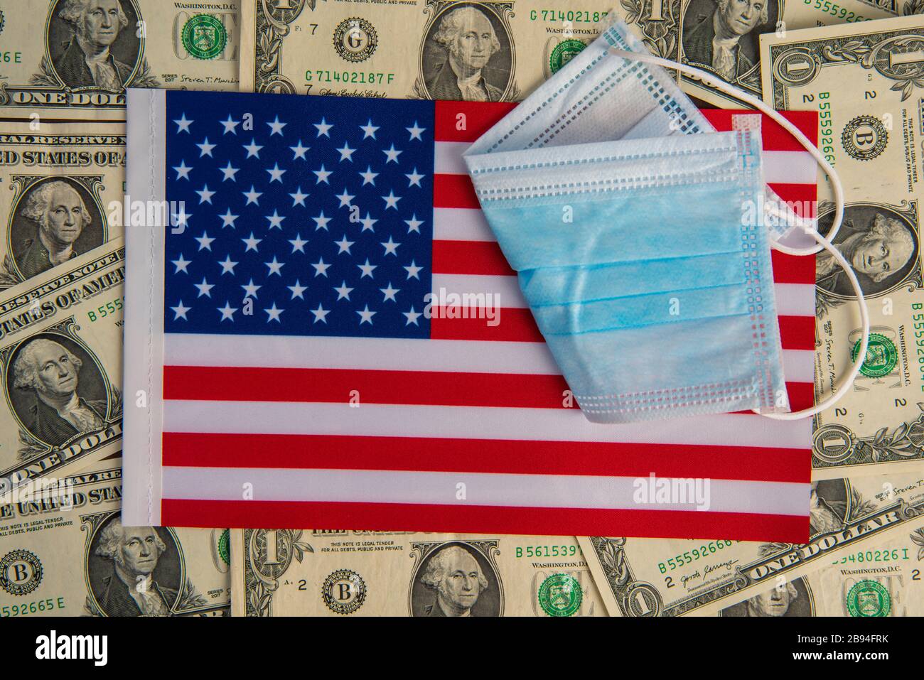 Download American Flag With Virus Protection Medical Mask On Dollars Coronavirus Economic Crisis Stock Photo Alamy PSD Mockup Templates