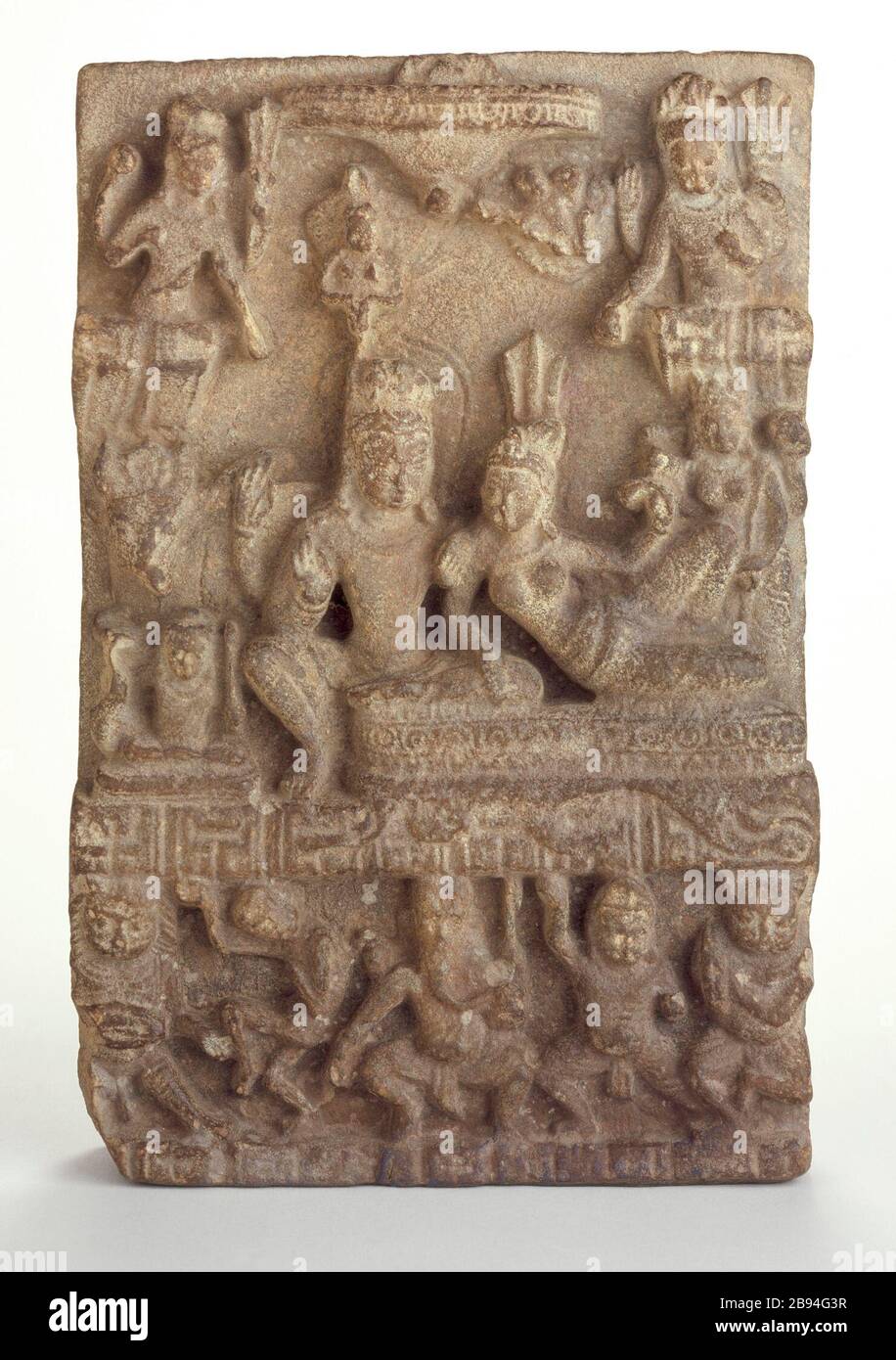 'Shiva's Family; English:  Nepal, 9th century Sculpture Stone Gift of The Ahmanson Foundation (M.81.23) South and Southeast Asian Art; 9th century date QS:P571,+850-00-00T00:00:00Z/7; ' Stock Photo