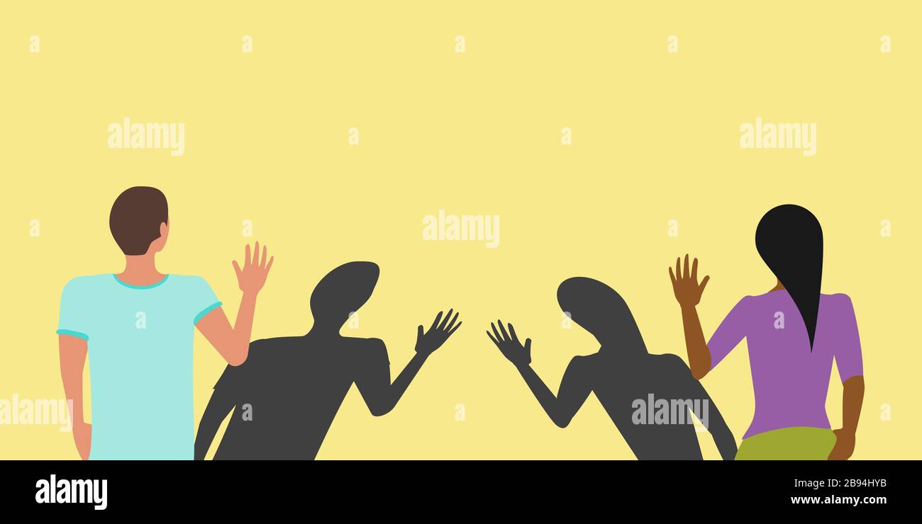 Social distancing greeting concept vector where two people avoid ...