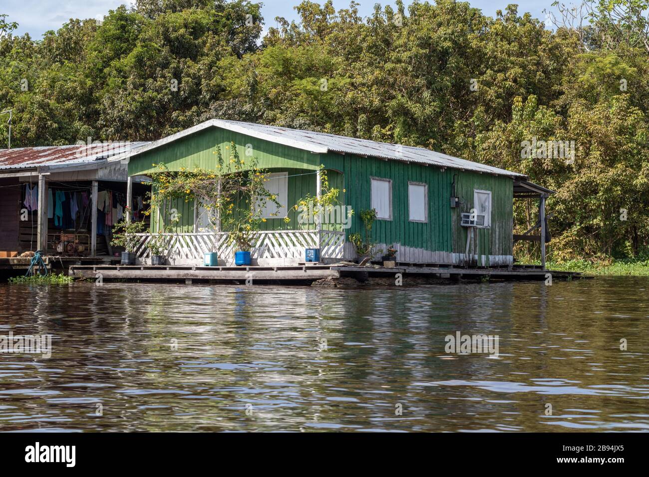 floating houses on the Amazon river in the city of Manaus in Brazil