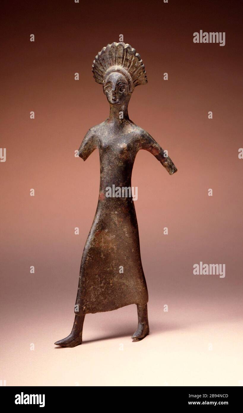 'Striding Female Figure; English:  Central Italy, Umbria, Etruscan, 5th century B.C. Sculpture Bronze Height including tangs:  8 1/4 in. (20.9 cm); Height excluding tangs:  6 9/16 in. (16.8 cm) Gift of Varya and Hans Cohn (AC1992.152.28) Greek, Roman and Etruscan Art; 5th century BC date QS:P571,-450-00-00T00:00:00Z/7; ' Stock Photo