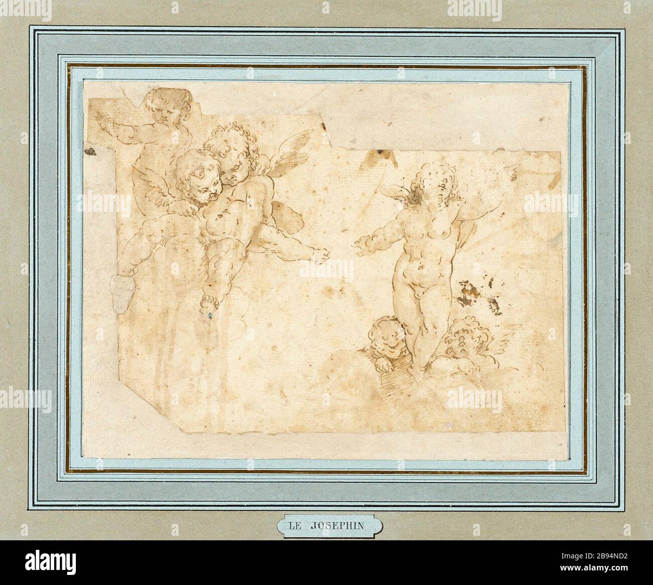 'Study of Five Putti; English:  Flanders, 16th century Drawings Brown ink Sheet: 8 1/2 x 11 3/8 in. (21.59 x 28.89 cm) Gift of Mr. and Mrs. Henry Blanke (M.72.124.4.1) Prints and Drawings; 16th century date QS:P571,+1550-00-00T00:00:00Z/7; ' Stock Photo