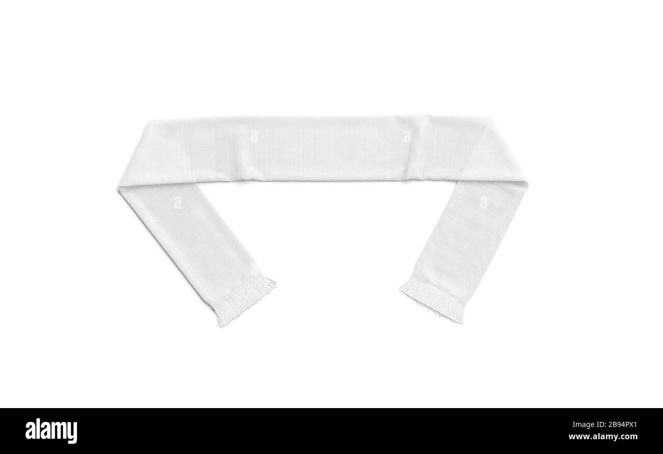 Blank white knitted soccer scarf mock up, top view Stock Photo
