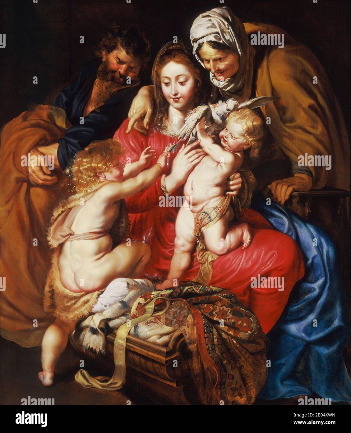 'The Holy Family with St. Elizabeth, St. John, and a Dove; English:  Holland, circa 1609 Paintings Oil on wood Colonel and Mrs. George J. Denis Fund (53.27) European Painting Currently on public view: Ahmanson Building, floor 3; circa 1609 date QS:P571,+1609-00-00T00:00:00Z/9,P1480,Q5727902; ' Stock Photo