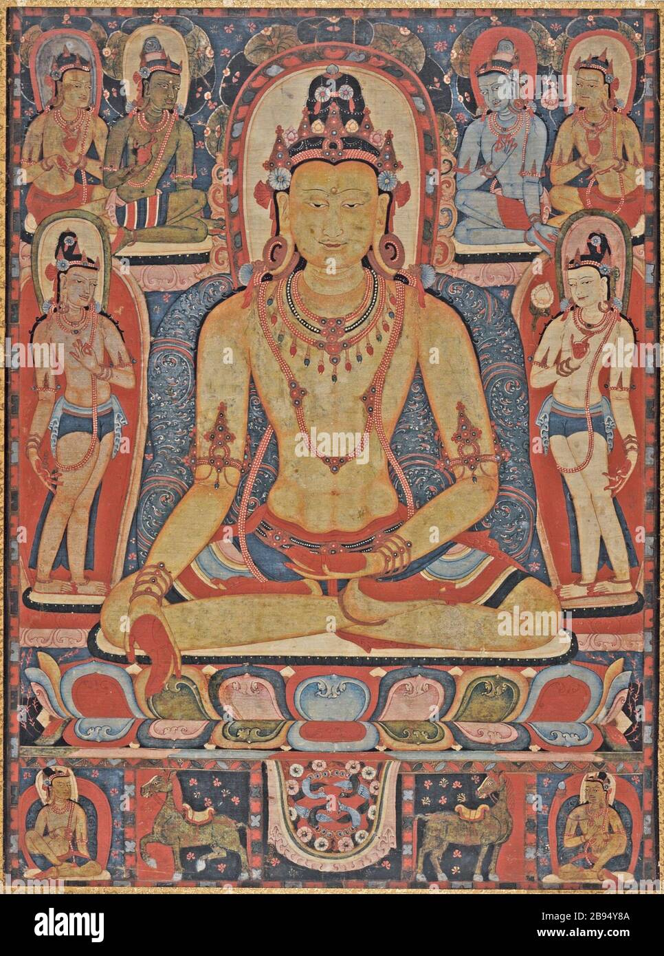 'The Jina Buddha Ratnasambhava; English:  Central Tibet, a Kadampa Monastery, circa 1150-1225 Paintings Mineral pigments on cotton cloth From the Nasli and Alice Heeramaneck Collection, Museum Associates Purchase (M.78.9.2) South and Southeast Asian Art Currently on public view: Ahmanson Building, floor 4; between circa 1150 and circa 1225 date QS:P571,+1500-00-00T00:00:00Z/6,P1319,+1150-00-00T00:00:00Z/9,P1326,+1225-00-00T00:00:00Z/9,P1480,Q5727902; ' Stock Photo