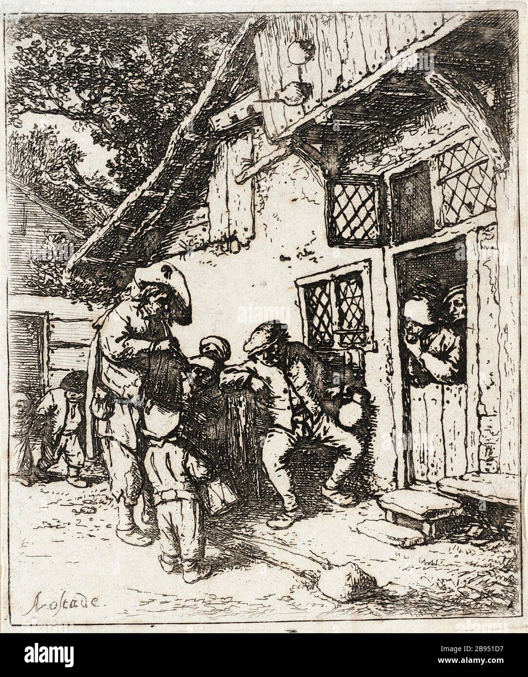 'The Wandering Musicians; English:  Holland, 1642 (?) Alternate Title: Le Jouer de flute et sa petit tambour Prints; etchings Etching Gift of Mrs. Mary B. Regan (31.21.106) Prints and Drawings; 1642 (?); ' Stock Photo