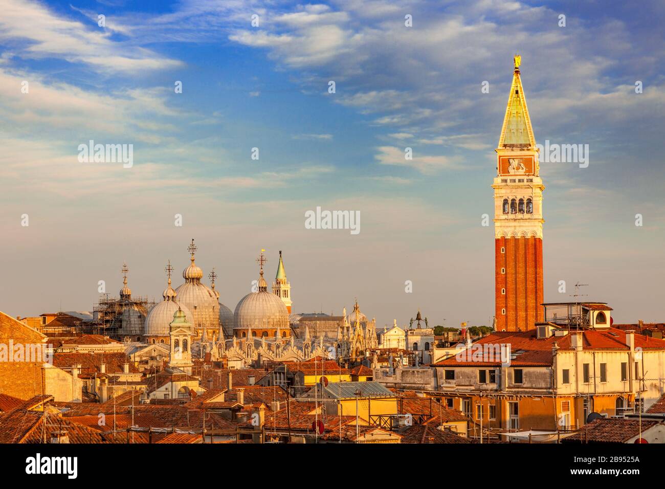 Bell Tower and St. Mark's Basilica in Venice, Italy Stock Photo