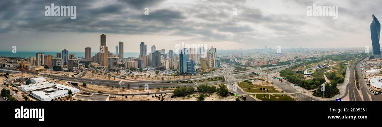 Kuwait Panorama view from downtown city - roads, highway, skyscrapers, sea Stock Photo