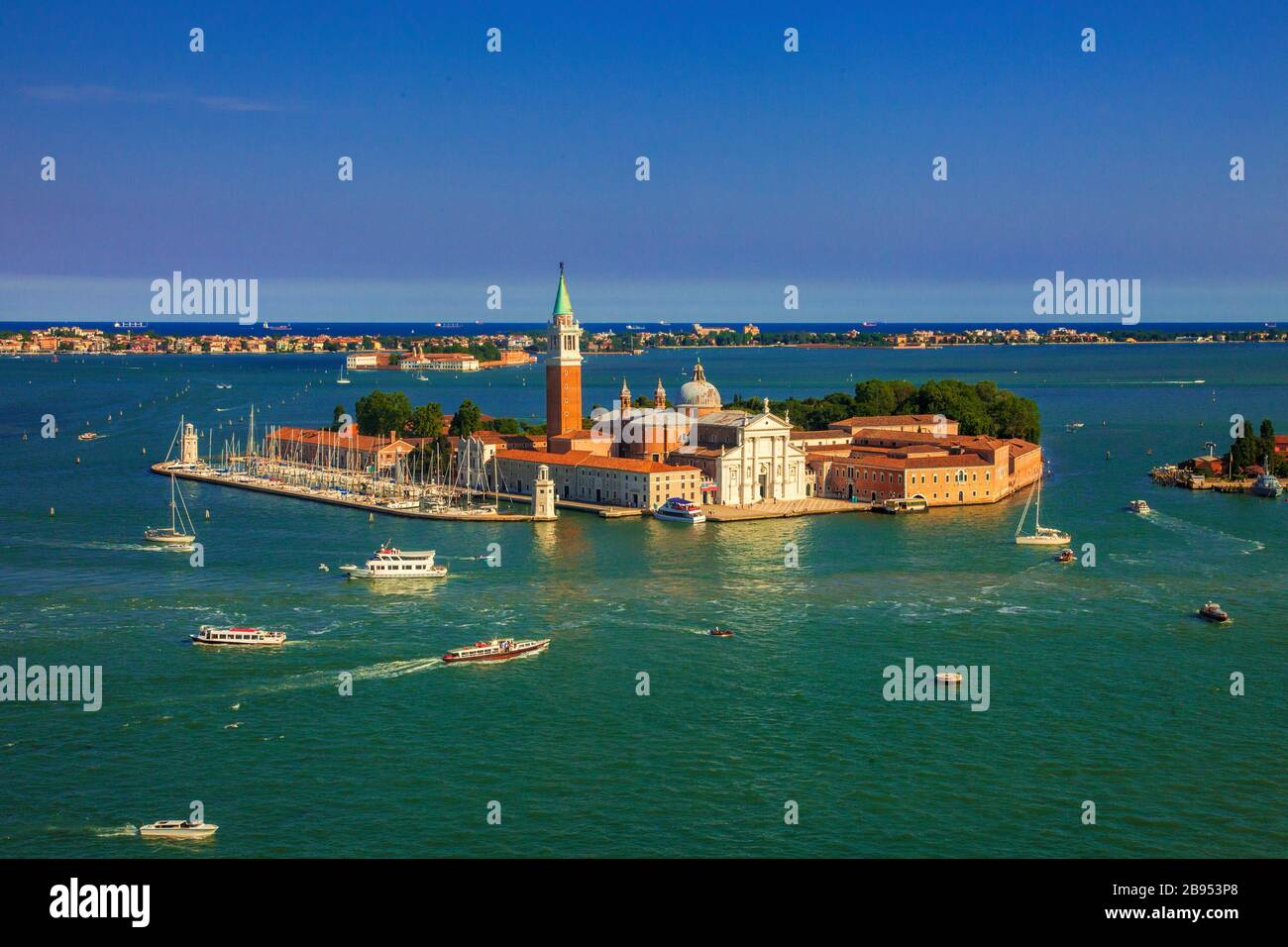 Aerial view of San Giorgio island off of Venice, Italy Stock Photo