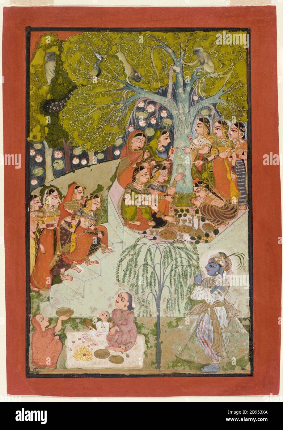 Tree Worship; English: India, Rajasthan, Kota, Circa 1730-1750 Drawings; Watercolors Opaque Watercolor And Gold On Paper From The Nasli And Alice Heeramaneck Collection, Museum Associates Purchase (M.77.19.19) South And Southeast Asian Art;