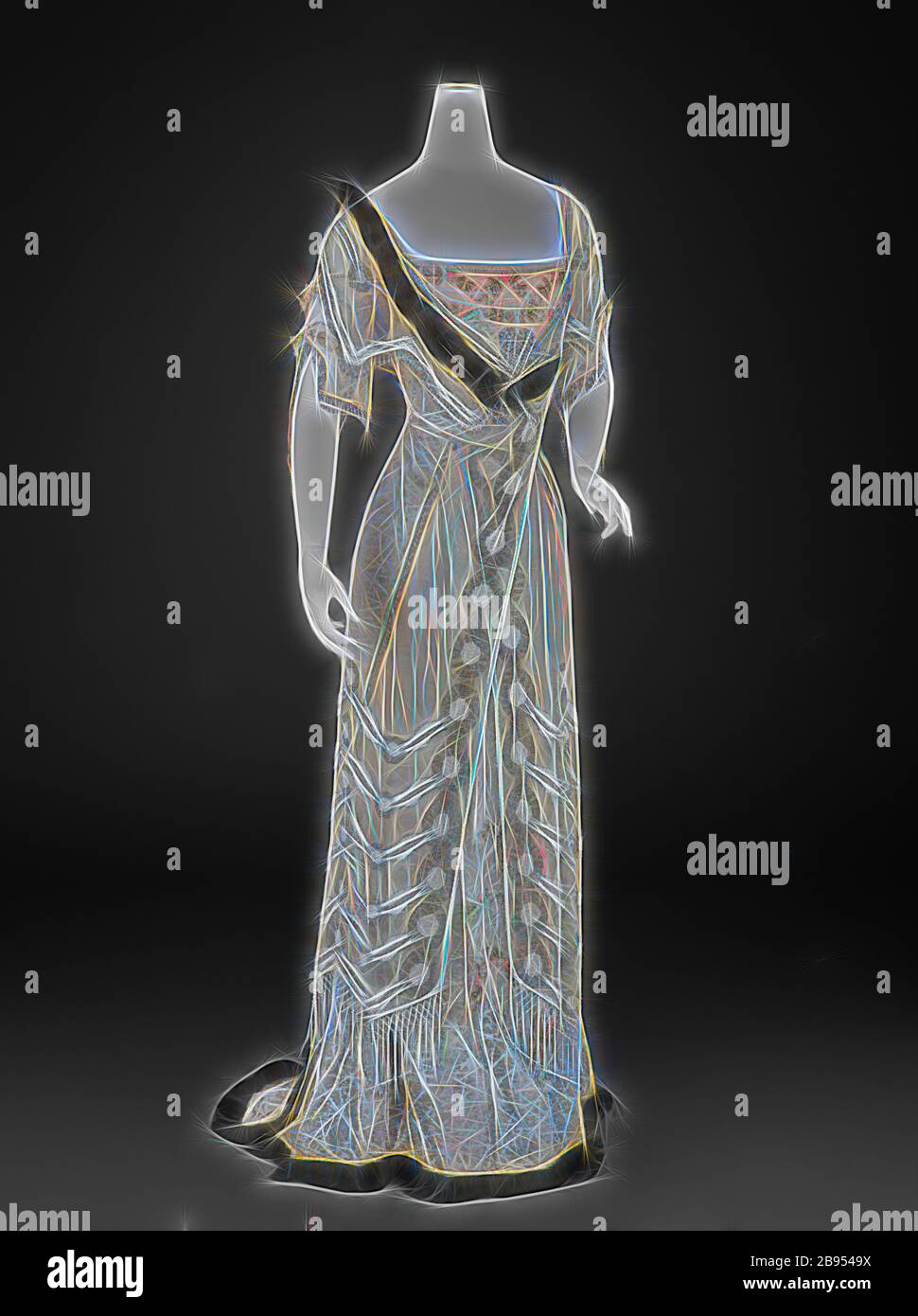 evening dress, Girolamo Giuseffi, Designer (American, 1864-1934), G.  Giuseffi Ladies' Tailoring Company, Design House (American), 1908-1915,  silk voided velvet, silk netting, lace, silk chiffon, glass beads,  rhinestones, mother-of-pearl bugle beads ...