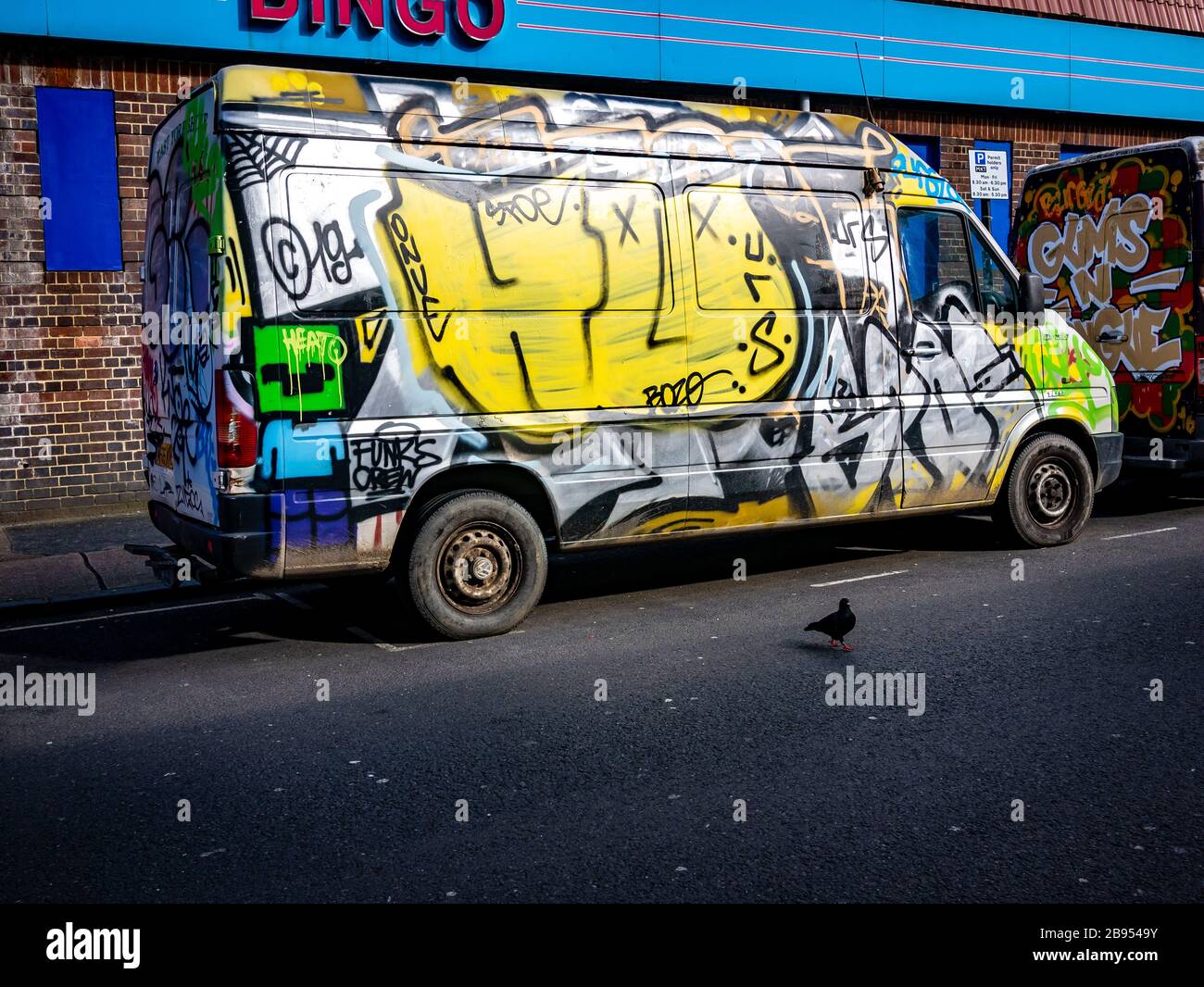 White van covered in graffiti Arlington Road Camden Town Stock Photo Alamy