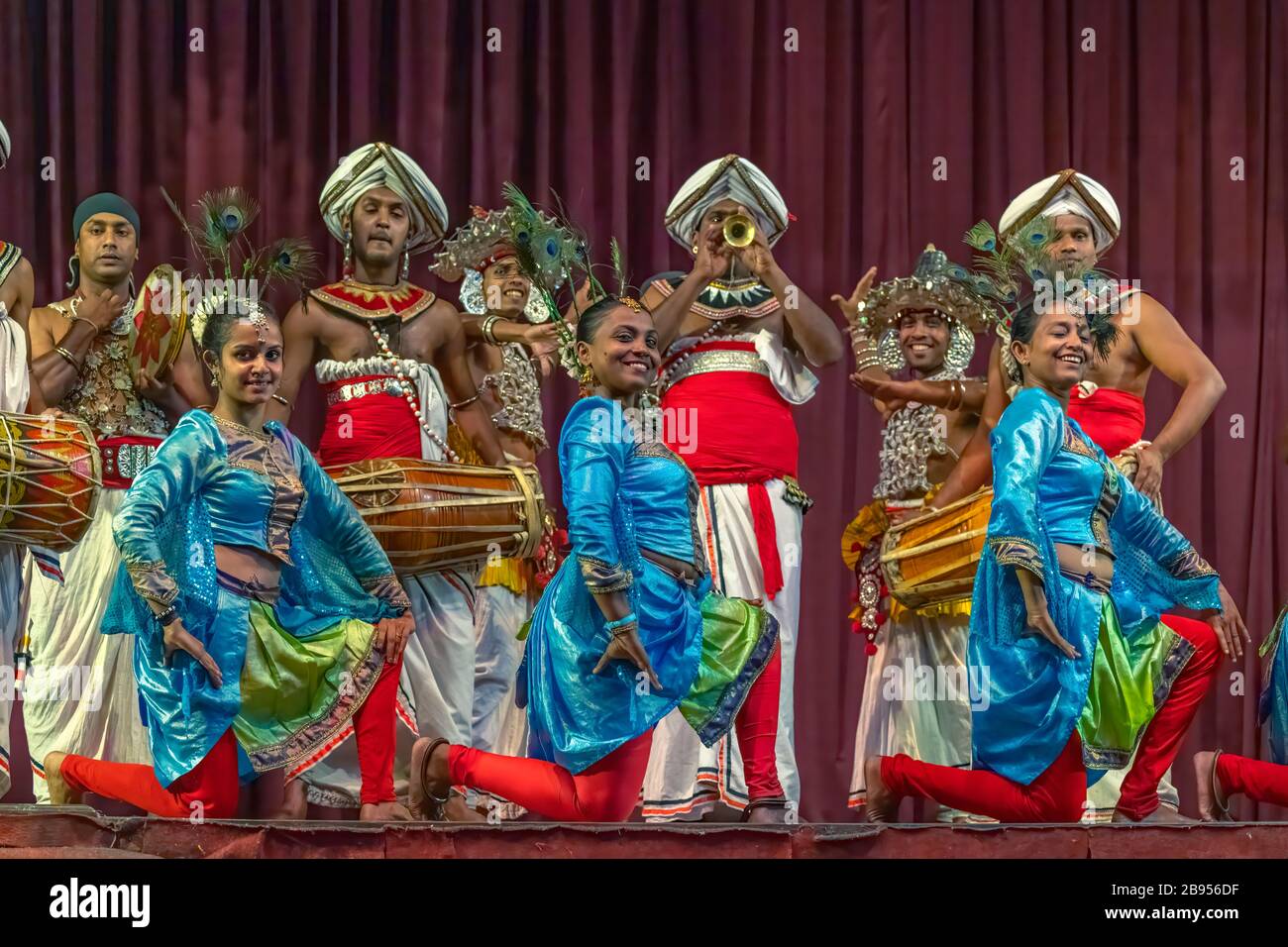 The famous Kandy Dancers in their  colourful traditional costumes during a performance in Kandy, Sri Lanka. Stock Photo