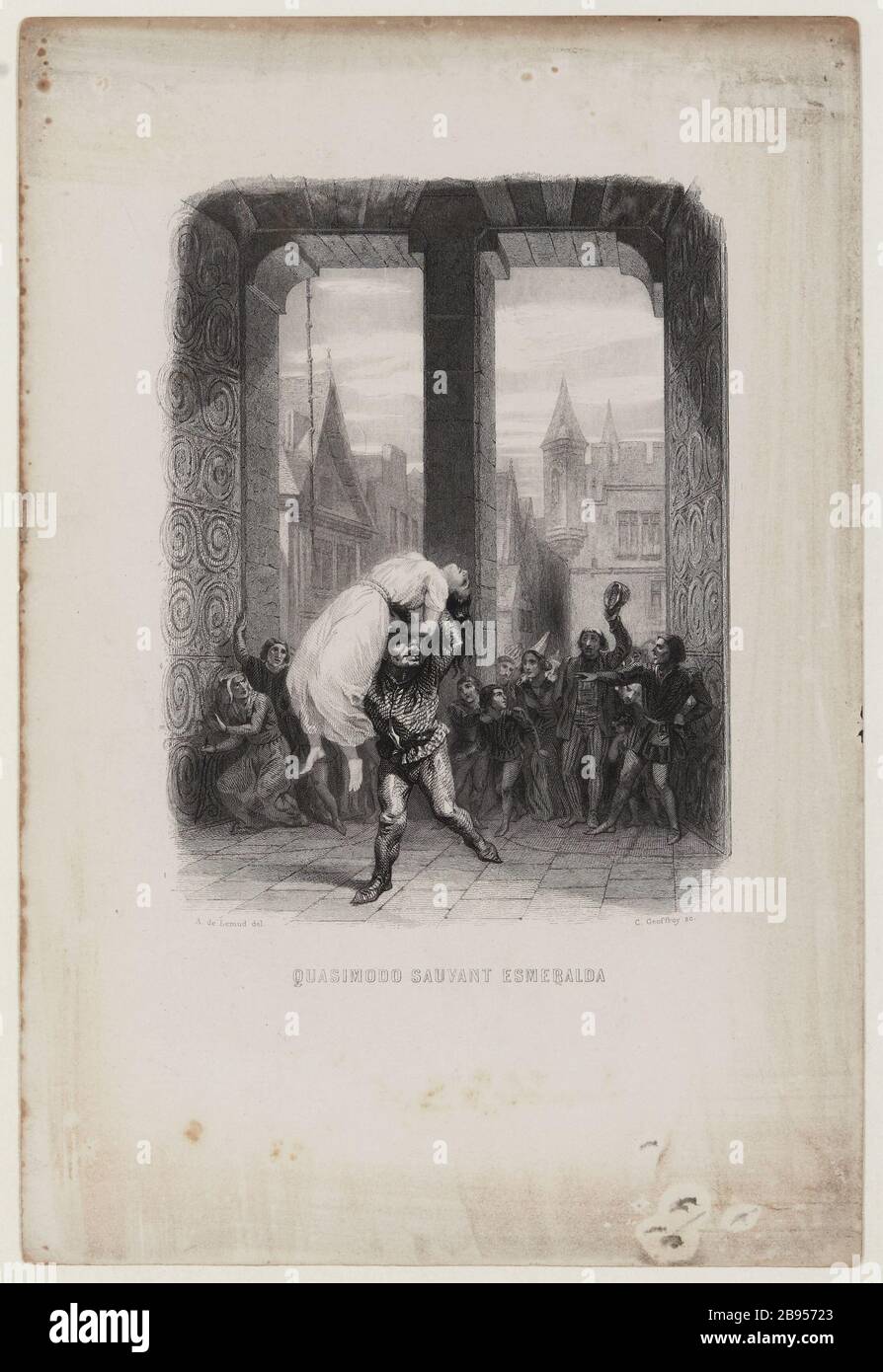 [Our Lady of Paris] Quasimodo saving Esmeralda Stock Photo