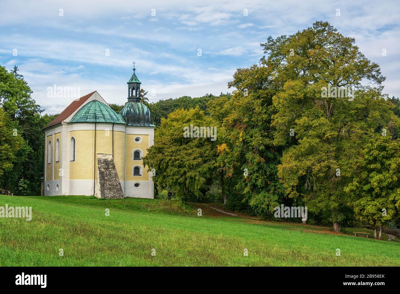 The Frauenberg chapel at Weltenburg Abbey in Kelheim on the Danube Stock Photo