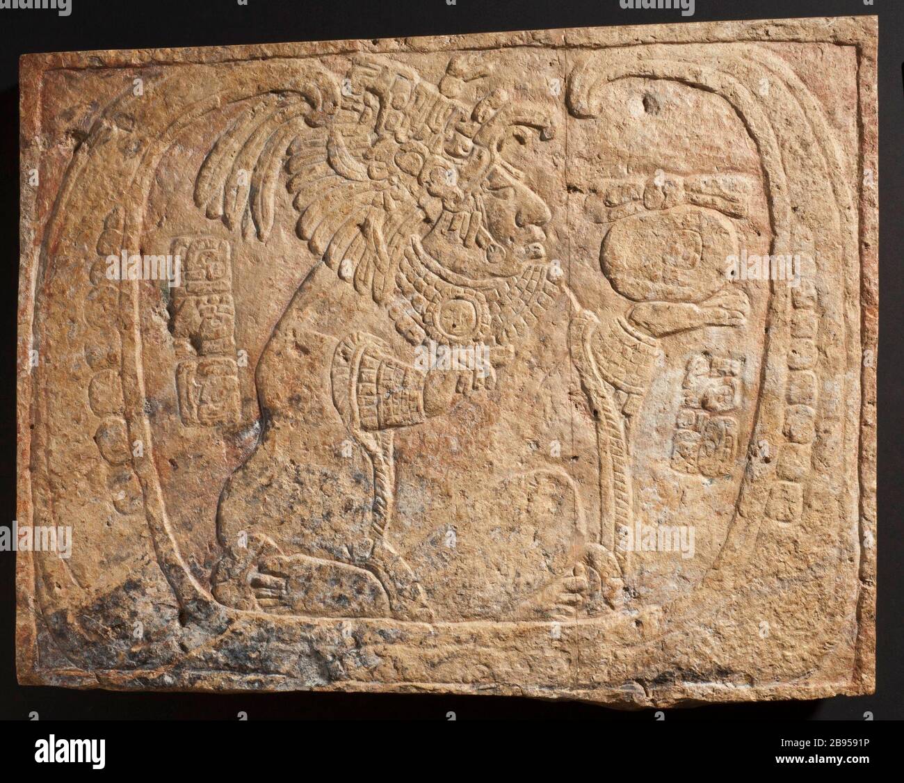 'Wall Relief (image 2 of 3); English:  Mexico, Chiapas, Usumacinta River Region, nearby Yaxchilán, El Cayo, Maya, A.D. 750-850 Sculpture Carved limestone with pigment Purchased with funds provided by the Shinji Shumekai Ancient Art Fund and Joan Palevsky (AC1992.76.1) Art of the Ancient Americas; A.D. 750-850; ' Stock Photo