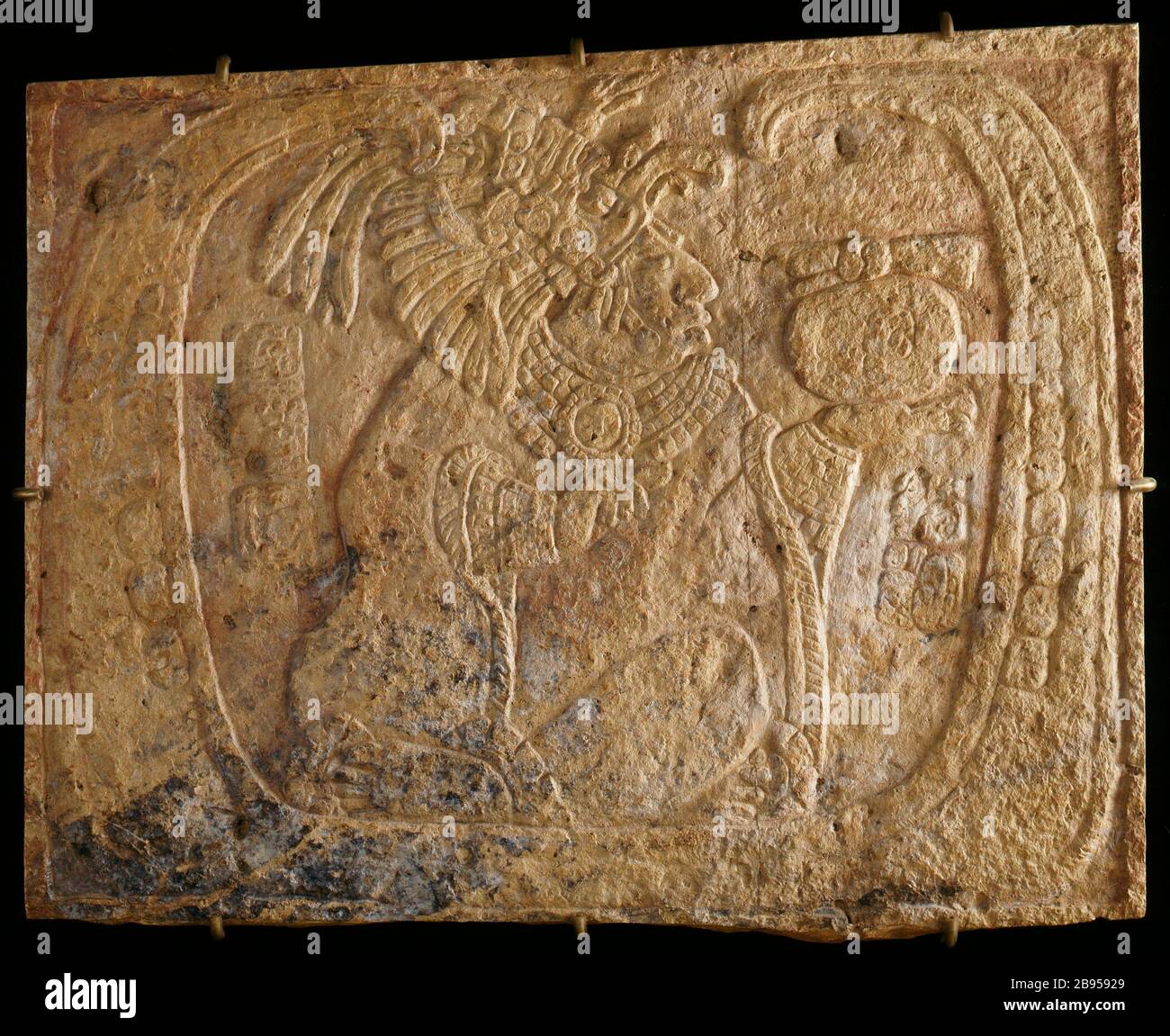 'Wall Relief (image 1 of 3); English:  Mexico, Chiapas, Usumacinta River Region, nearby Yaxchilán, El Cayo, Maya, A.D. 750-850 Sculpture Carved limestone with pigment Purchased with funds provided by the Shinji Shumekai Ancient Art Fund and Joan Palevsky (AC1992.76.1) Art of the Ancient Americas; A.D. 750-850; ' Stock Photo