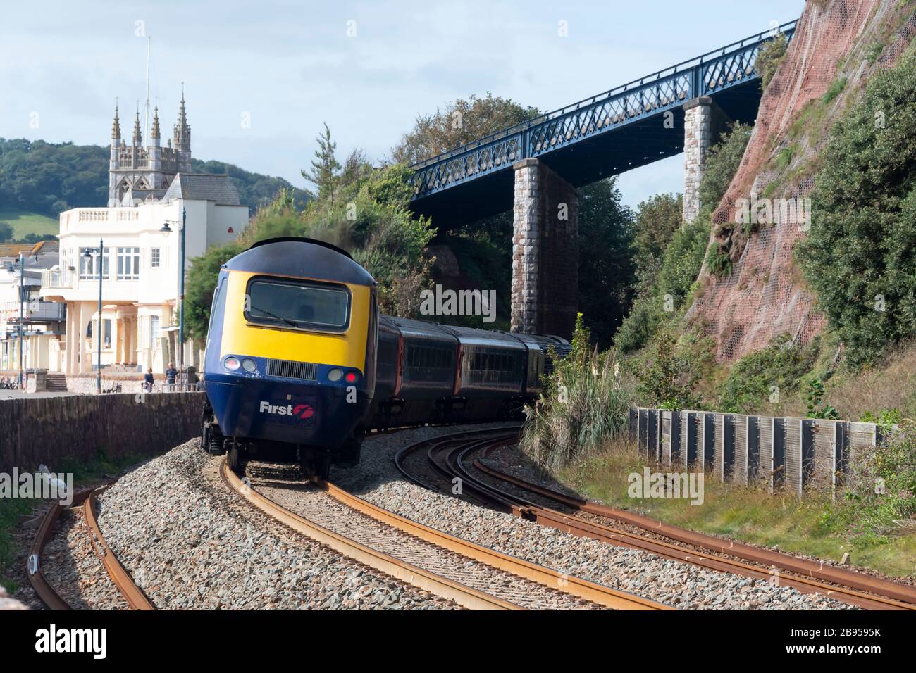 First Great Western British Rail Class 43 HST InterCity 125 High Speed Train on the waterfront at Teignmouth, Devon, England Stock Photo
