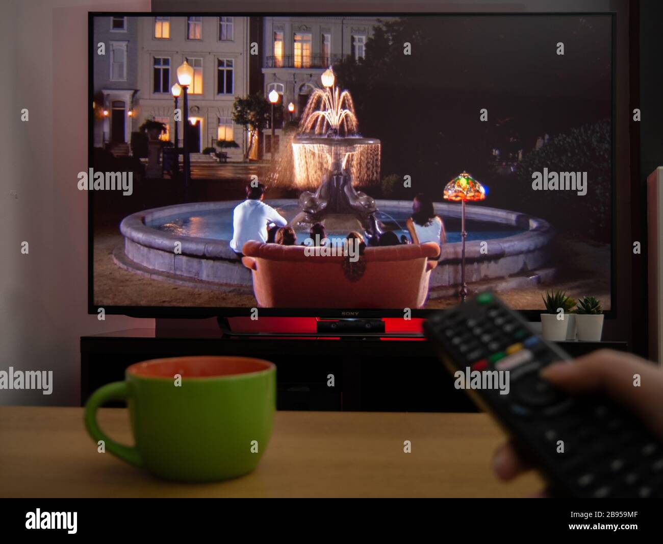 UK, March 2020: TV Television Friends sitcom opening sequence playing ...