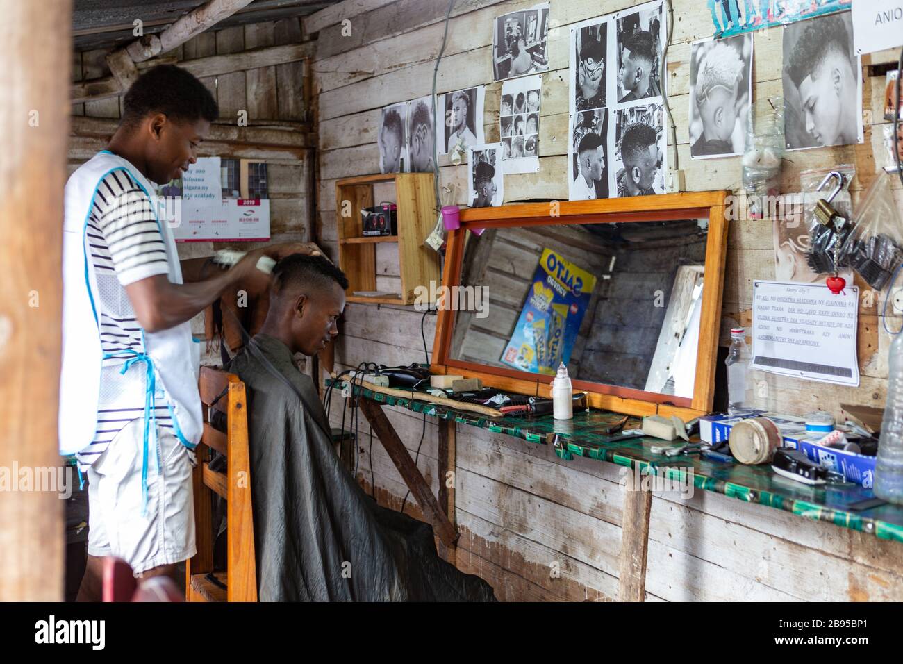 Barber shop in Manakara, Madagascar Stock Photo