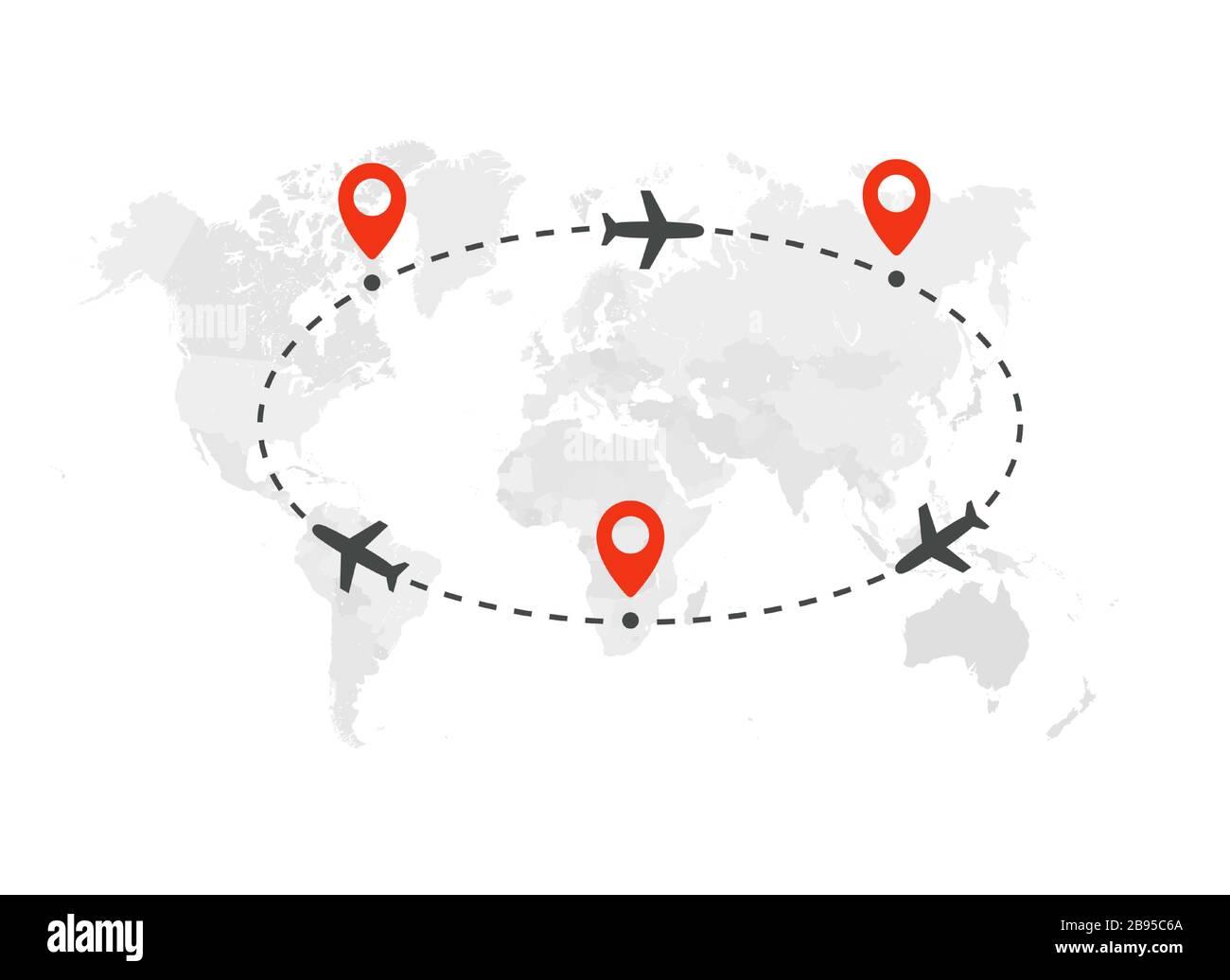 Airplanes flying in circle above world map top view aircraft vector