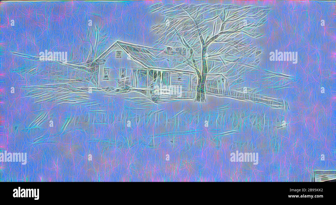 Farm House, John Ottis Adams (American, 1851-1927), about 1894, pencil on off-white paper, series, Indiana Sketchbook, Reimagined by Gibon, design of warm cheerful glowing of brightness and light rays radiance. Classic art reinvented with a modern twist. Photography inspired by futurism, embracing dynamic energy of modern technology, movement, speed and revolutionize culture. Stock Photo