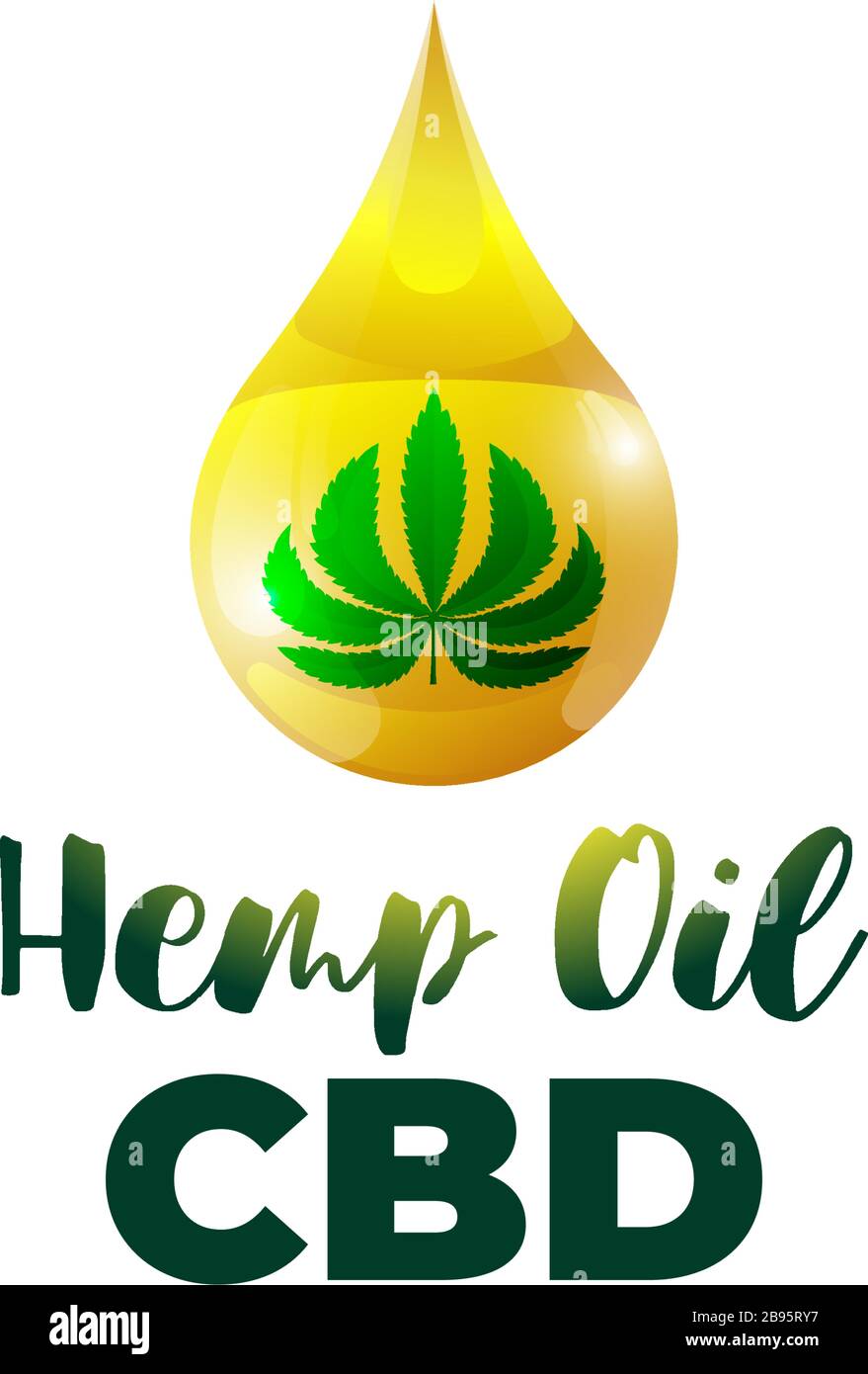 CBD hemp oil of medical cannabis badge concept. Marijuana leaf extract drop icon natural product label design template. Isolated vector illustration Stock Vector