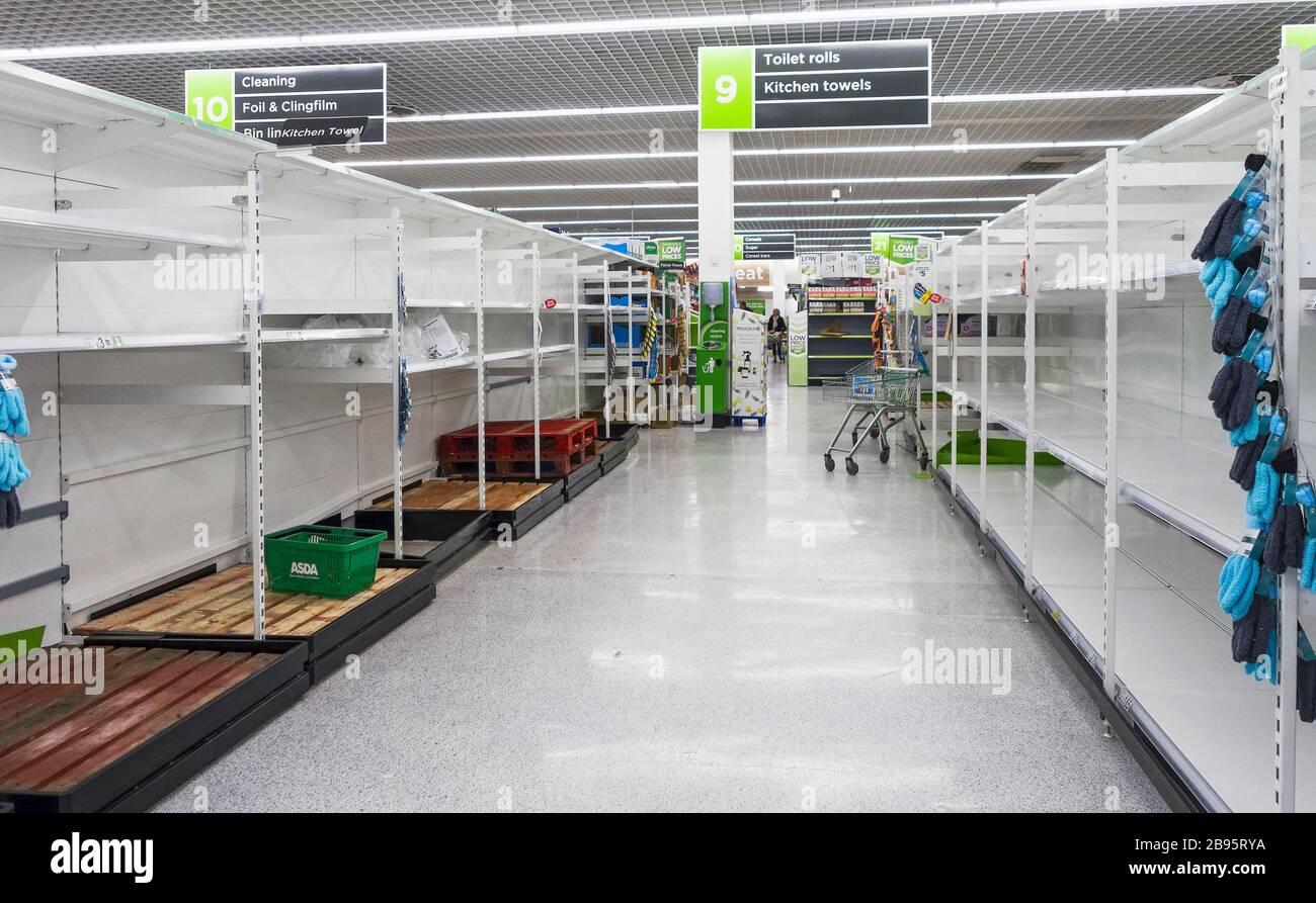 Panic buying leads to shortages in UK supermarkets in March 2020 due to covid-19 fears. Stock Photo