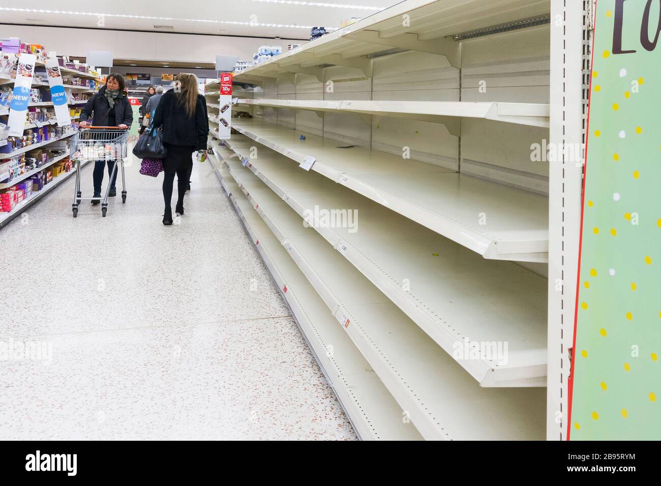 Panic buying leads to shortages in UK supermarkets in March 2020 due to covid-19 fears. Stock Photo