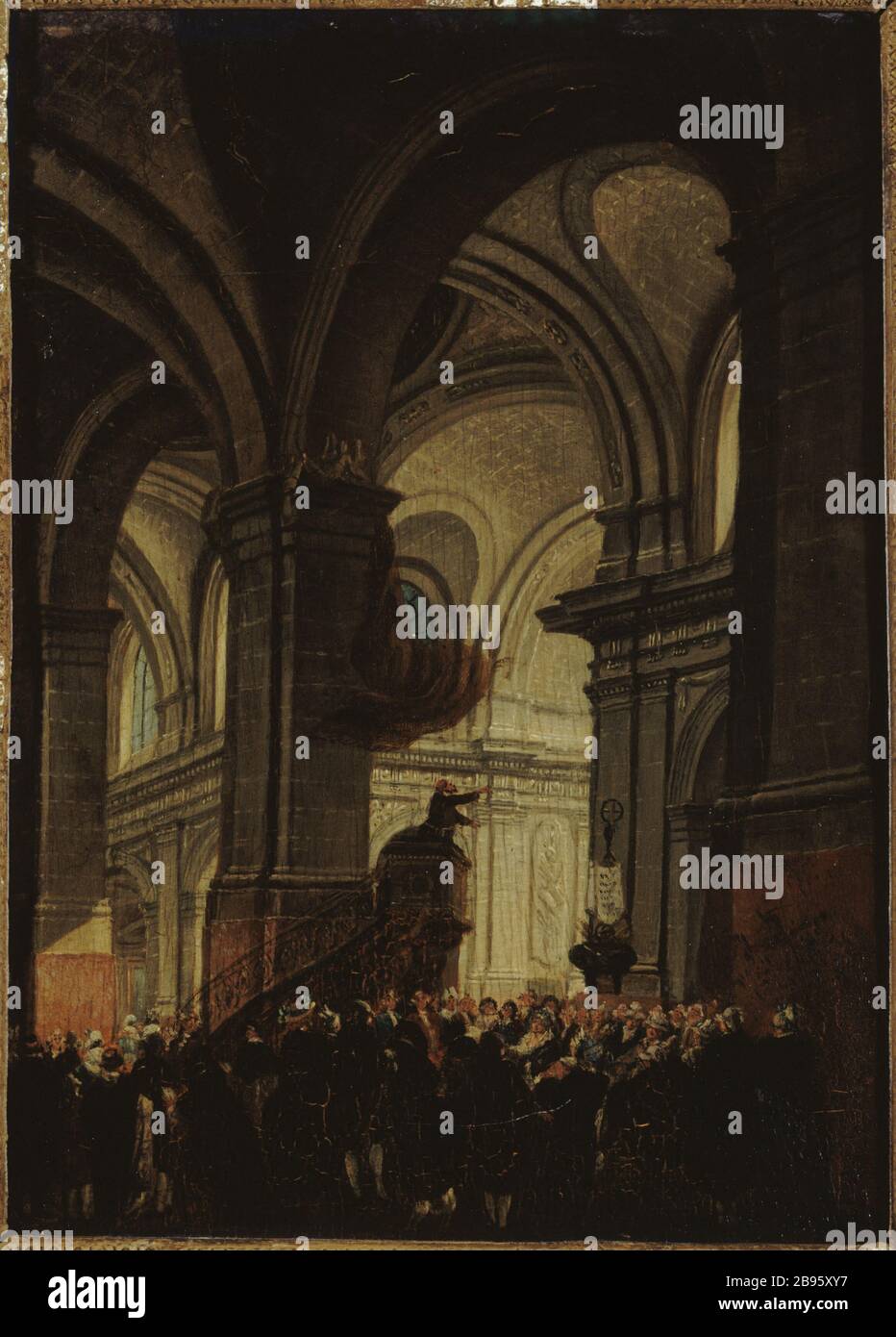 SERMON IN THE CHURCH OF SAINT-ROCH Pierre-Antoine Demachy (1723-1807). 'Sermon dans l'église Saint-Roch'. Huile sur bois. Paris, musée Carnavalet. Stock Photo