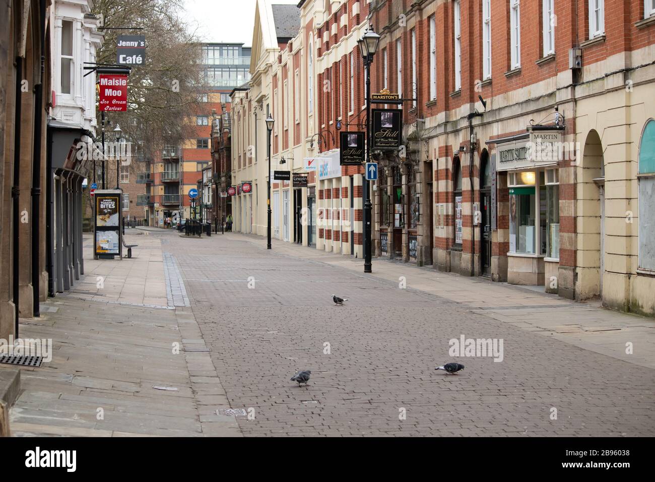 Lincoln High Street pictured at the start of Lock down during the Coronavirus Covid 19 pandemic Stock Photo
