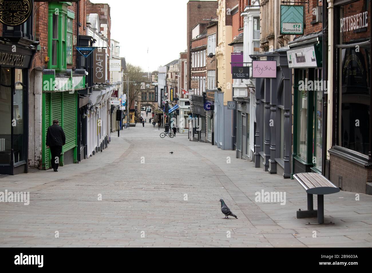 Lincoln High Street pictured at the start of Lock down during the Coronavirus Covid 19 pandemic Stock Photo